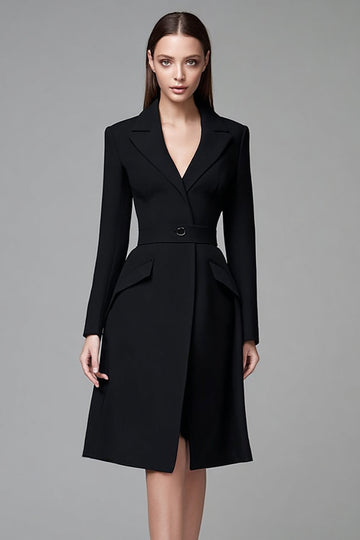 Robe blazer courte noire à manches longues à revers crantés